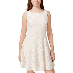 SPEECHLESS Pink Lace V-Back Floral Scoop Neck Fit + Flare Dress Juniors 5